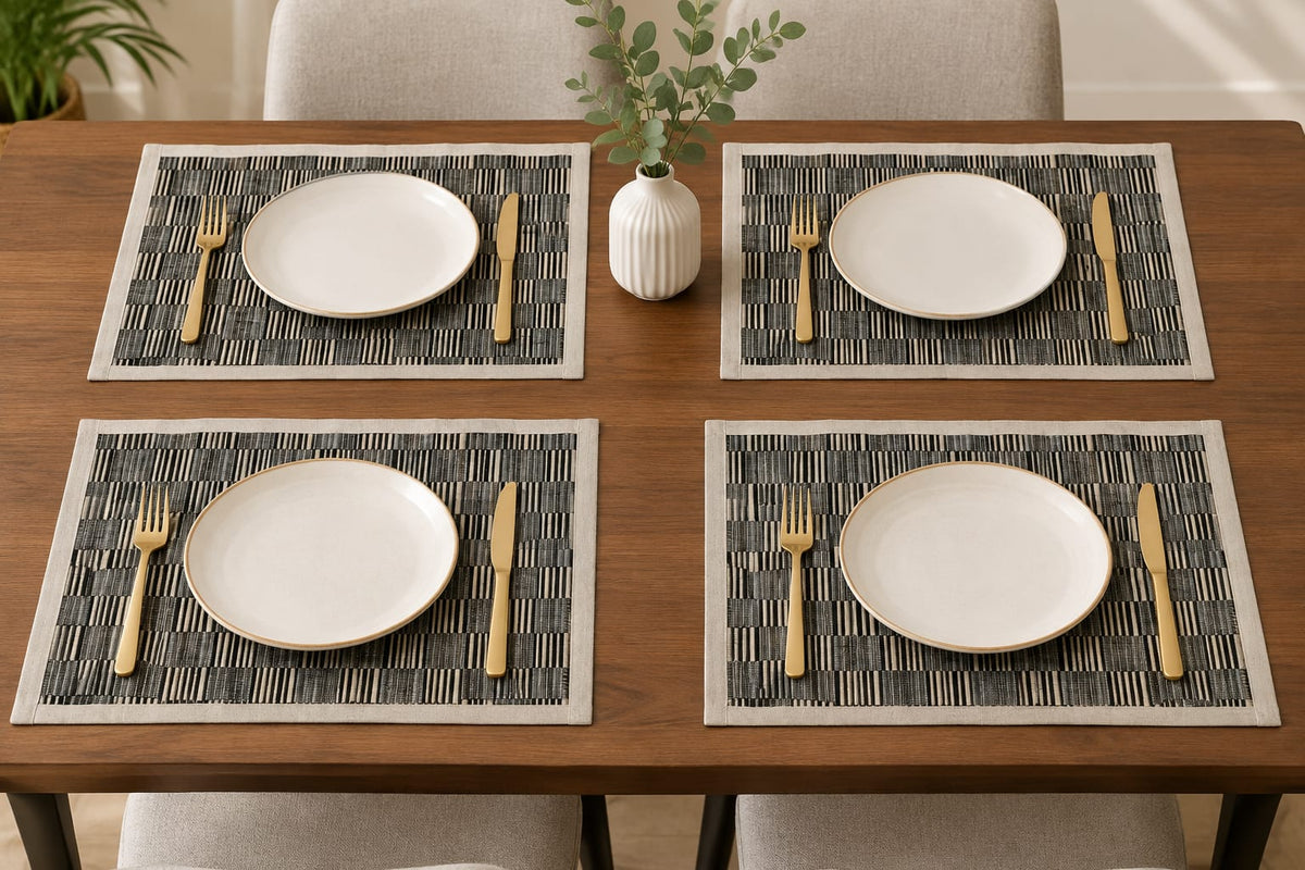 GRASS PLACEMAT 2PCS SET - BLACK & WHITE CHECK