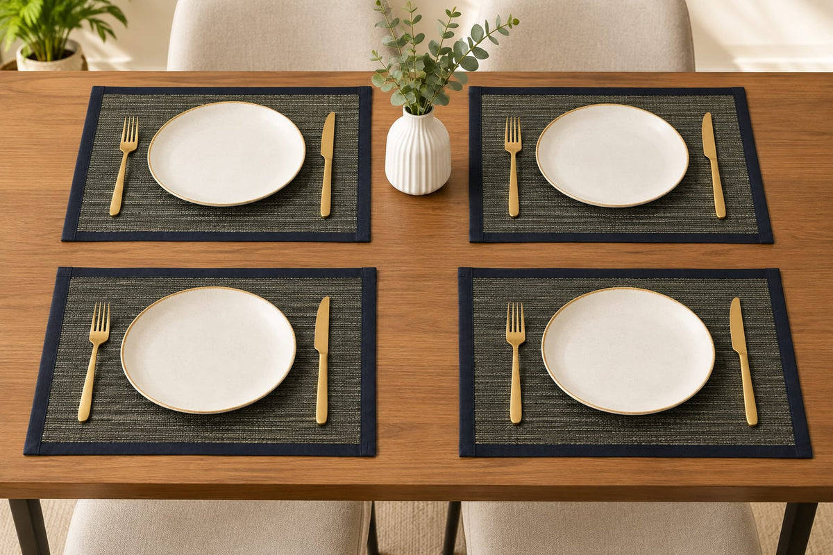GRASS PLACEMAT 2PCS SET - BLACK GREEN PIPING