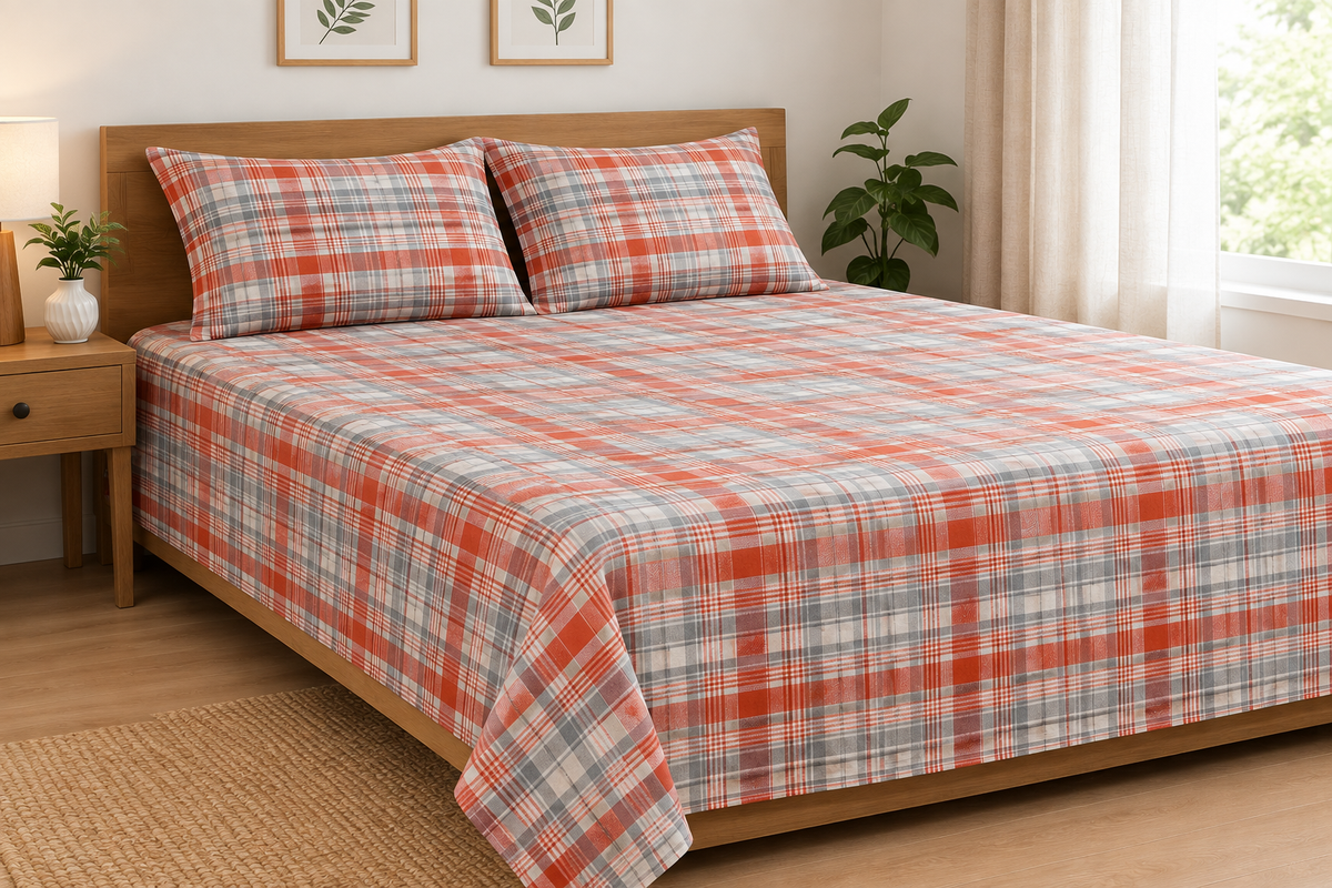 PLAID BEDSHEET- COFFEE