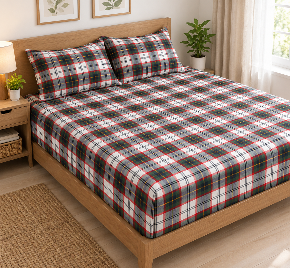 CHRISTMAS PLAID BEDSHEET- LUREX