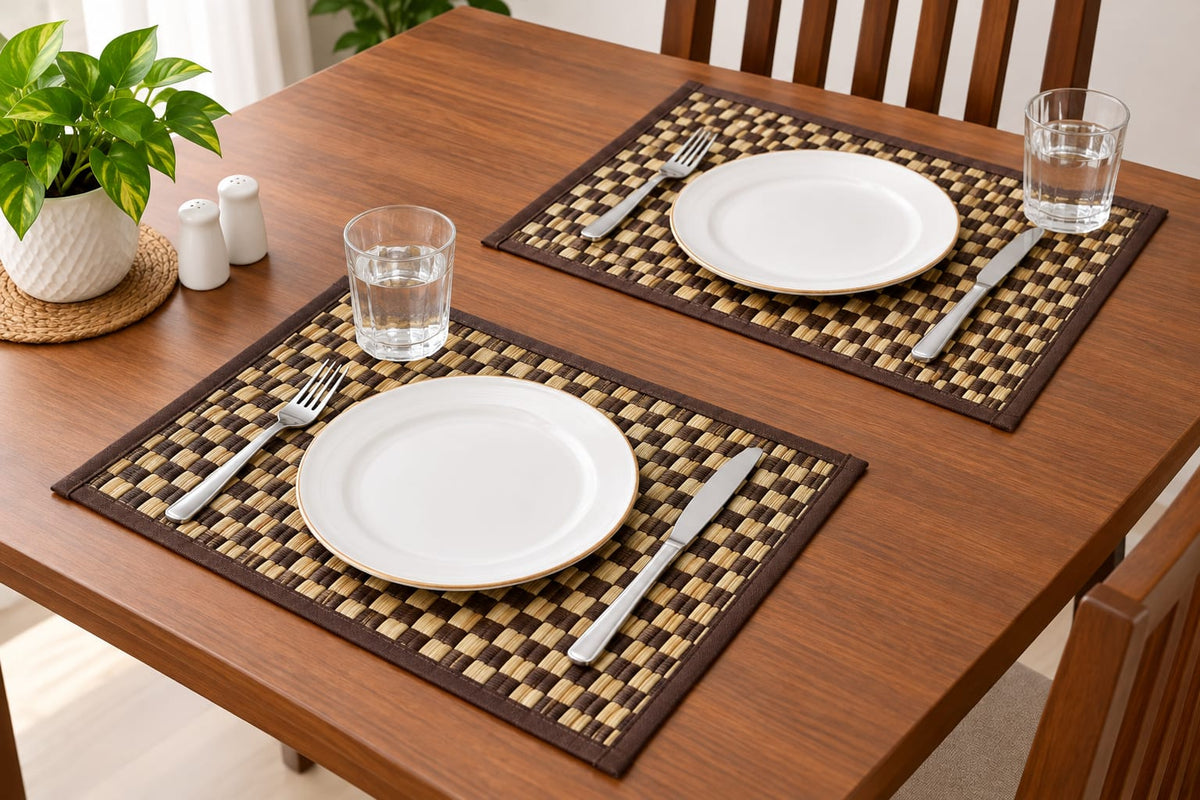 GRASS PLACEMAT 2PCS SET - CHECK BROWN