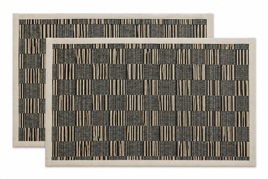 GRASS PLACEMAT 2PCS SET - BLACK & WHITE CHECK