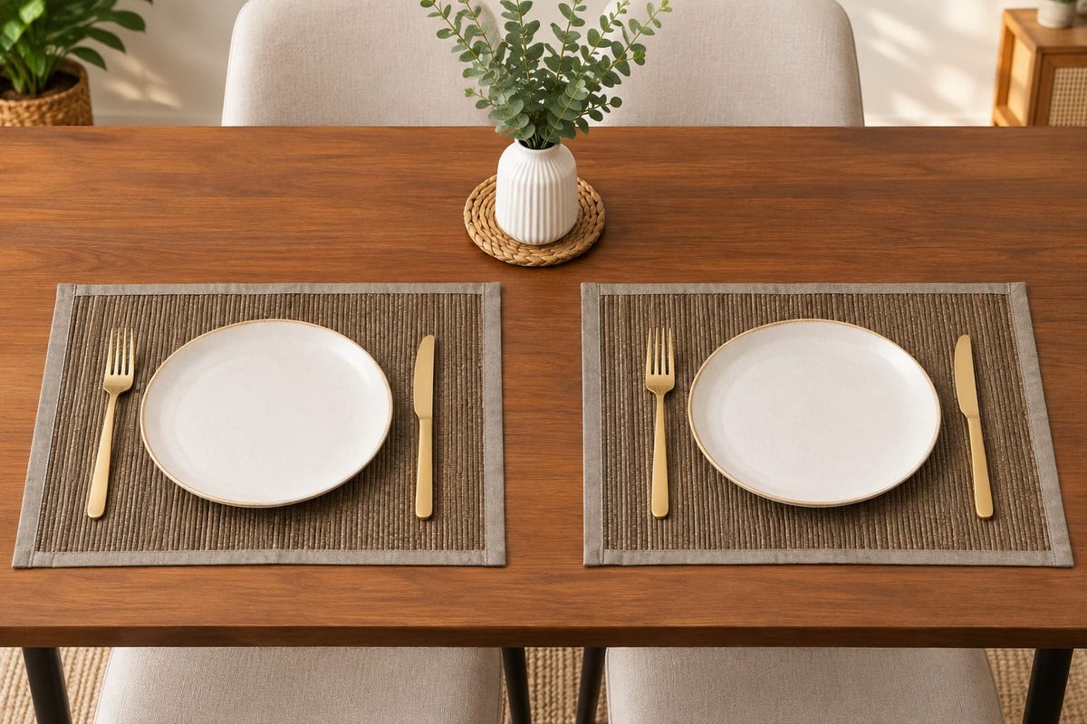 GRASS PLACEMAT 2PCS SET - BEIGE PIPING
