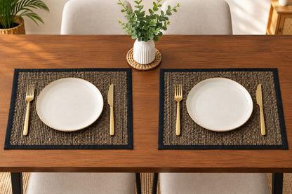 GRASS PLACEMAT 2PCS SET - BLACK PIPING