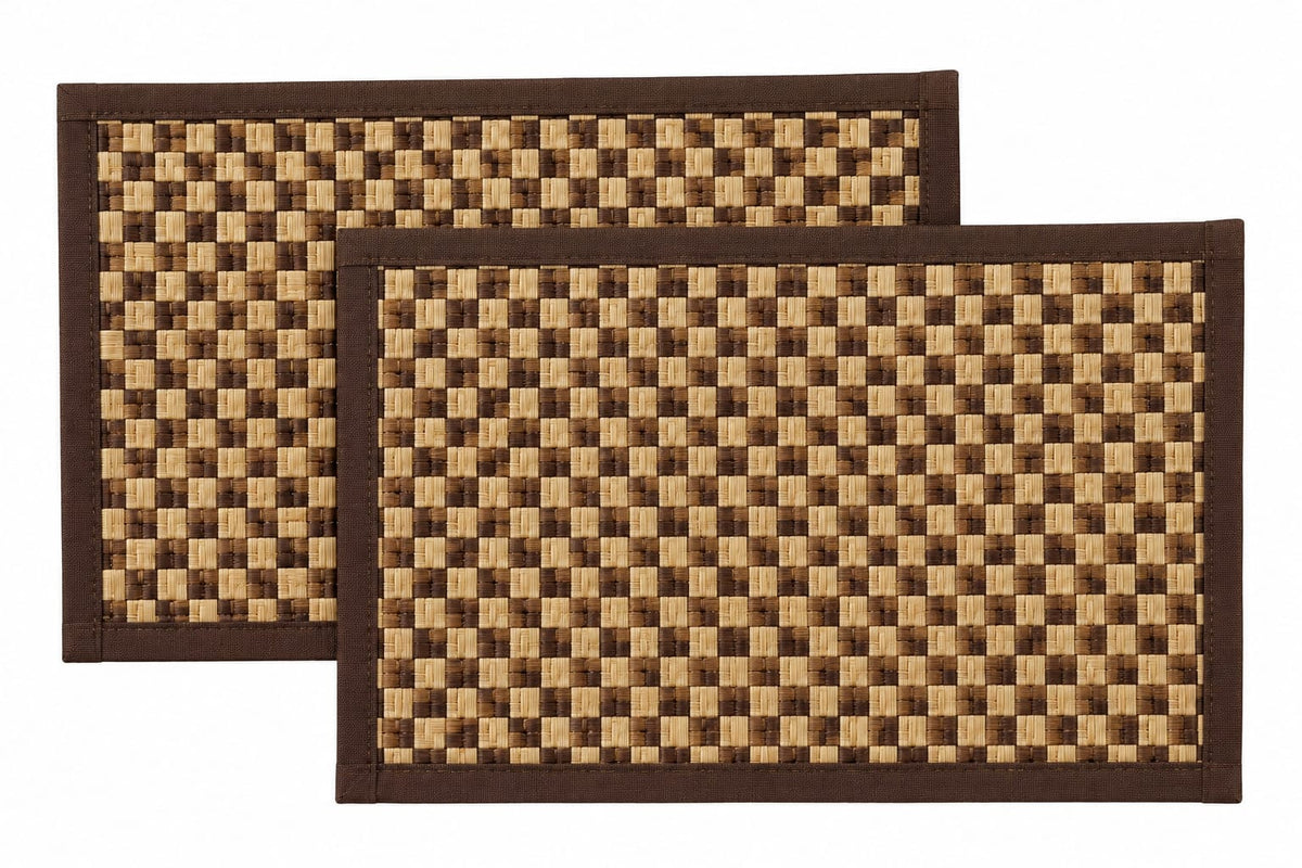 GRASS PLACEMAT 2PCS SET - CHECK BROWN