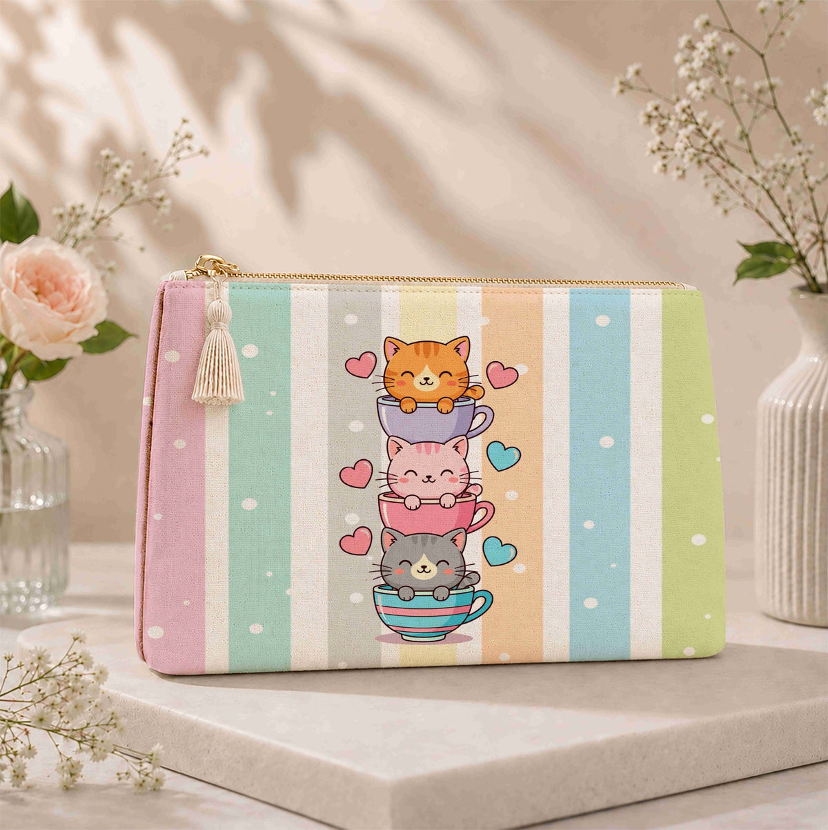 Canvas pouch - cute kitties