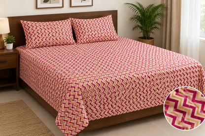 ABSTRACT WAVE PRINT BEDSHEET- PINK