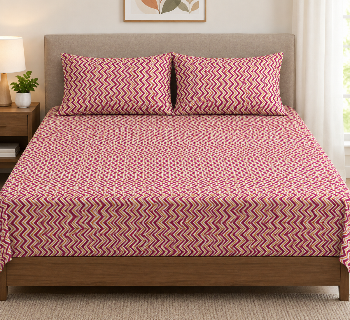 ABSTRACT WAVE PRINT BEDSHEET- PINK