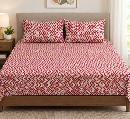 ABSTRACT WAVE PRINT BEDSHEET- PINK
