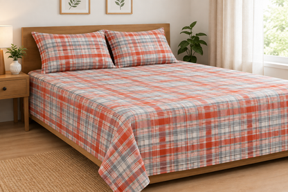 PLAID BEDSHEET- COFFEE