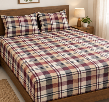 PLAID BEDSHEET- MAROON