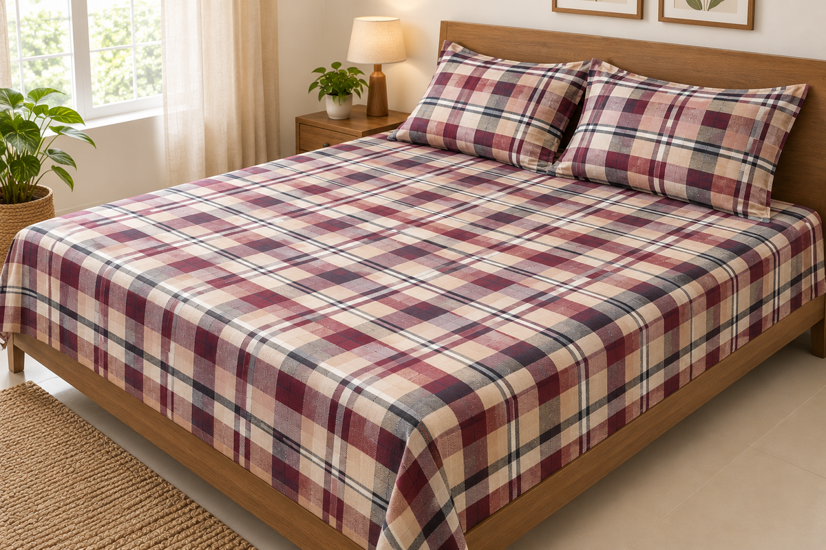 PLAID BEDSHEET- MAROON