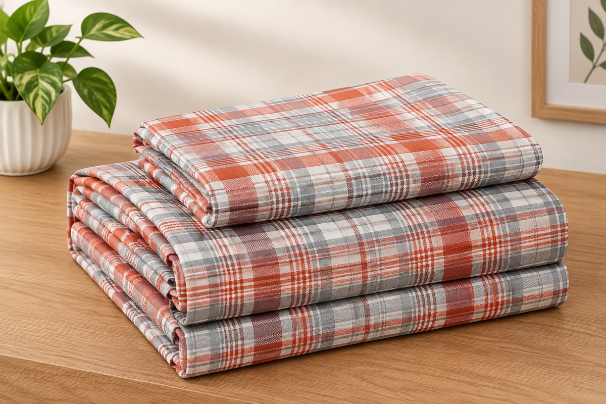 PLAID BEDSHEET- COFFEE