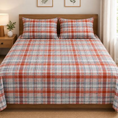 PLAID BEDSHEET- COFFEE